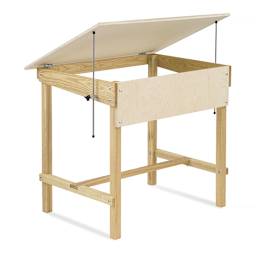 Fox Haase Four-Post Tilt-Top Table - Rear view of Table with top lifted to 45 degrees