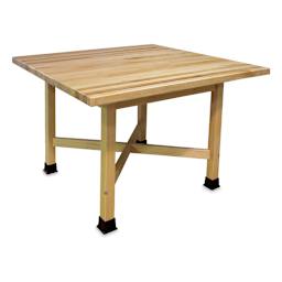 Hann Four-Student "X" Table - Left angle showing Leg braces of 36" Square Maple Top Table 