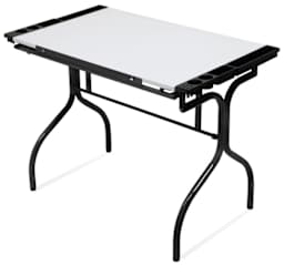 Black/White Top Folding Craft Station - angled view with table top lowered horizontally
