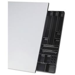 Bieffe AF15 Drafting Table - Tablotte Side Tray, shown attached to table surface