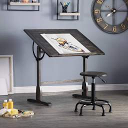 Studio Designs Vintage Drafting Table - Distressed Black, 36" x 24" (Table with artwork)