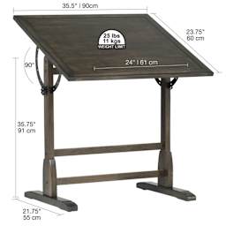 Studio Designs Vintage Drafting Table - Distressed Black, 42" x 30"
