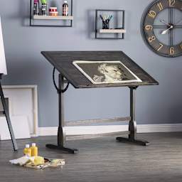 Studio Designs Vintage Drafting Table - Distressed Black, 42" x 30" (Table with artwork)