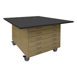 Hann Art and Printmaking Workstation - Black Laminate Top, 4-Door, six drawer side with Casters
