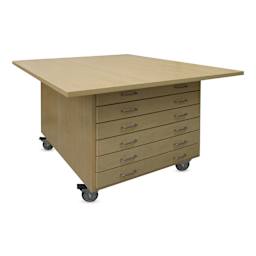 Hann Art and Printmaking Workstation - Maple Laminate Top, 2-Door, six drawer cabinet side with Casters