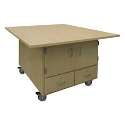 Hann Art and Printmaking Workstation - Maple Laminate Top, 2-Doors, 2 Drawers, with Casters, cabinet side