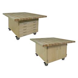 Hann Art and Printmaking Workstation - Maple Top, 2-Door, with Casters, front and back of the workstation
