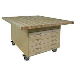 Hann Art and Printmaking Workstation - Maple Top, 2-Door, six drawer cabinet side with Casters