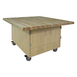 Hann Art and Printmaking Workstation - Maple Top, 4-Door cabinet side with Casters