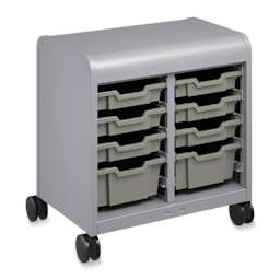 Smith System Cascade Tote Tray Storage - left angle view, cabinet on wheels with eight trays (included)