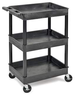 Luxor Heavy-Duty Utility Carts - Angled view of the Three-Tub Shelves Cart