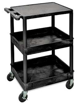 Luxor Heavy-Duty Utility Cart, Three-Shelf Combo, Flat and Tub Shelves
