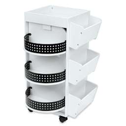 Swivel Organizer - Angled view showing circular shelves and 3 storage bins