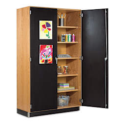Canvas Door Display Cabinet - shown open with shelves filled with art supplies (not included)
