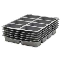 Gratnells Accessories - Set of 6 stacked Gray 8 compartment Tray Inserts shown at slight angle