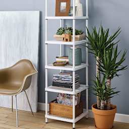 Design Ideas MeshWorks Shelving Units - Accessorized 6 shelf White Narrow unit in room setting
