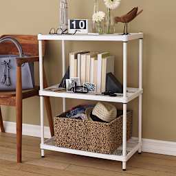 Design Ideas MeshWorks Shelving Units - Accessorized White Unit in room setting