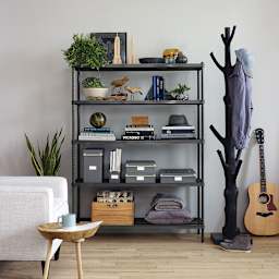 Design Ideas MeshWorks Shelving Units - Accessorized 5 shelf Black unit in room setting