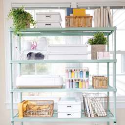 Design Ideas MeshWorks Shelving Units - Sage, 5-Tier - in use (materials not included)