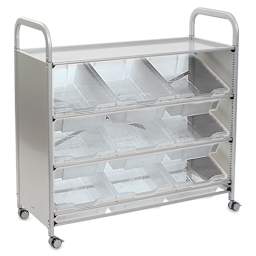 Gratnells Callero Plus Tilted Tray Cart - Angled view of Cart with 9 Translucent Trays