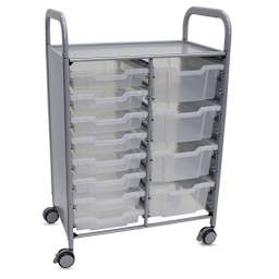 Gratnells Callero Plus Cart - Double Cart, 8 Shallow and 4 Deep Trays, Translucent