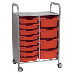 Gratnells Callero Plus Cart - Double Cart, 8 Shallow and 4 Deep Trays, Flame Red