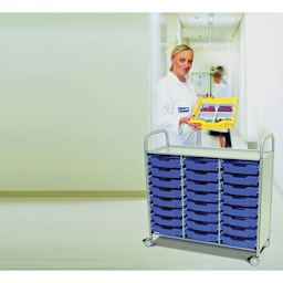 Gratnells Callero Plus Cart - Treble Cart, 24 Shallow F1 Trays, Royal Blue - in use