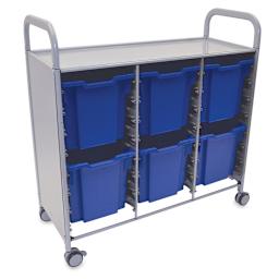 Gratnells Callero Plus Cart - Angled view of cart with 6 Blue jumbo trays