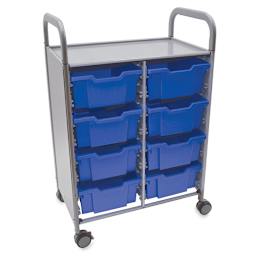 Gratnells Callero Storage Cart - Angled view of Blue Cart with 8 Deep Trays
