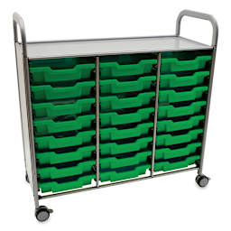 Gratnells Callero Plus Cart - Treble Cart, 24 Shallow F1 Trays, Grass Green