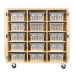 Robotics Tote Storage Cabinets - Front view of open 12 shelf version, Totes not included