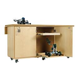 Diversified Spaces Robotic Storage Workbench-left angle view with shelves rolled out