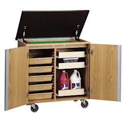 Diversified Spaces Write-n-Roll Cabinet - Oak/Classic (Shown open with totes and sample art supplies)