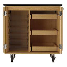 Diversified Woodcrafts Write-n-Roll Cabinet - Oak/Clear (Front view, Cabinet open)
