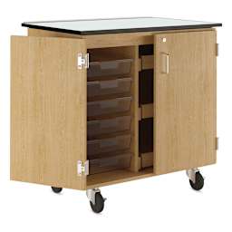 Diversified Spaces Write-n-Roll Cabinet - Oak/Clear (Side view, Cabinet open)