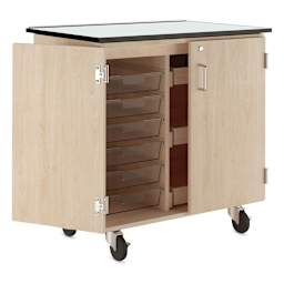 Diversified Spaces Write-n-Roll Cabinet - Maple/Clear (Side view, Cabinet open)