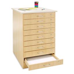 Diversified Spaces Taboret - Angled view of 10 drawer taboret with bottom drawer open

