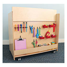 Whitney Brothers Storage STEM Cart  - Back side shown with pegboard loaded with STEM supplies