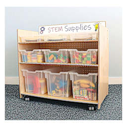 Whitney Brothers Storage STEM Cart - Front view with Gratnell Trays filled with STEM supplies