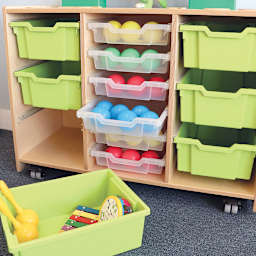 Green Tray Storage Cabinet Shown accessorized with one tray removed