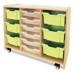 Green Tray Storage Cabinet - Angled view of empty Cabinet