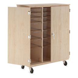 Diversified Spaces Mobile Tote and More Storage Cabinet with Locking Doors - Maple with Clear Totes