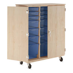 Diversified Spaces Mobile Tote and More Storage Cabinet with Locking Doors - Maple with Royal Totes