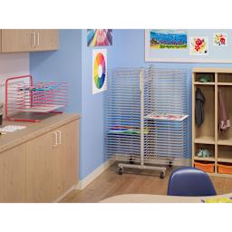 Bulman Portable Drying Rack - 70 Trays, shown in classroom