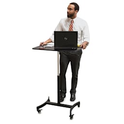 Victor High Rise Mobile Adjustable Standing Desk - Man working at computer on Standing Desk