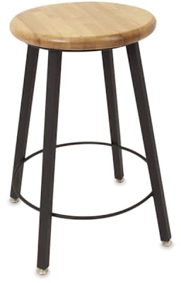 Solid Welded Stool - Front view of stool with Hardwood seat and fixed height legs 