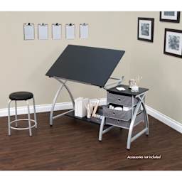 Studio Designs Comet Center - Black and Silver, Table and Stool (set shown in studio, supplies not included)