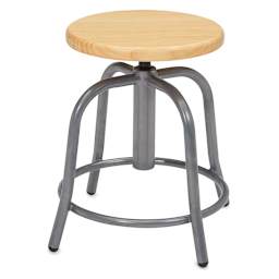 National Public Seating Designer Swivel Stool - Gray frame showing footring and Wooden seat