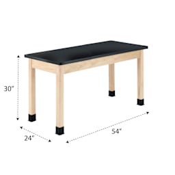 Diversified Spaces Plain Apron Table- Black Phenolic Top, 24" x 54" with dimensions
