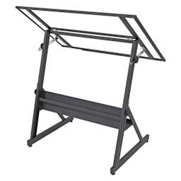 Studio Designs Solano Drafting Table - Charcoal Frame/Clear Glass, back view at full height